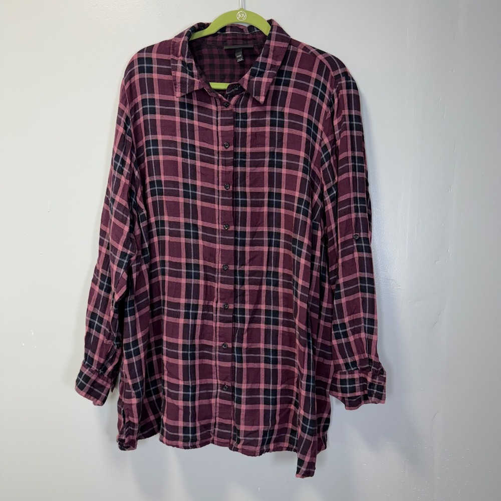 Lane Bryant Womens 22/24 Plaid Button Down Shirt Purple Pink Cotton Rayon